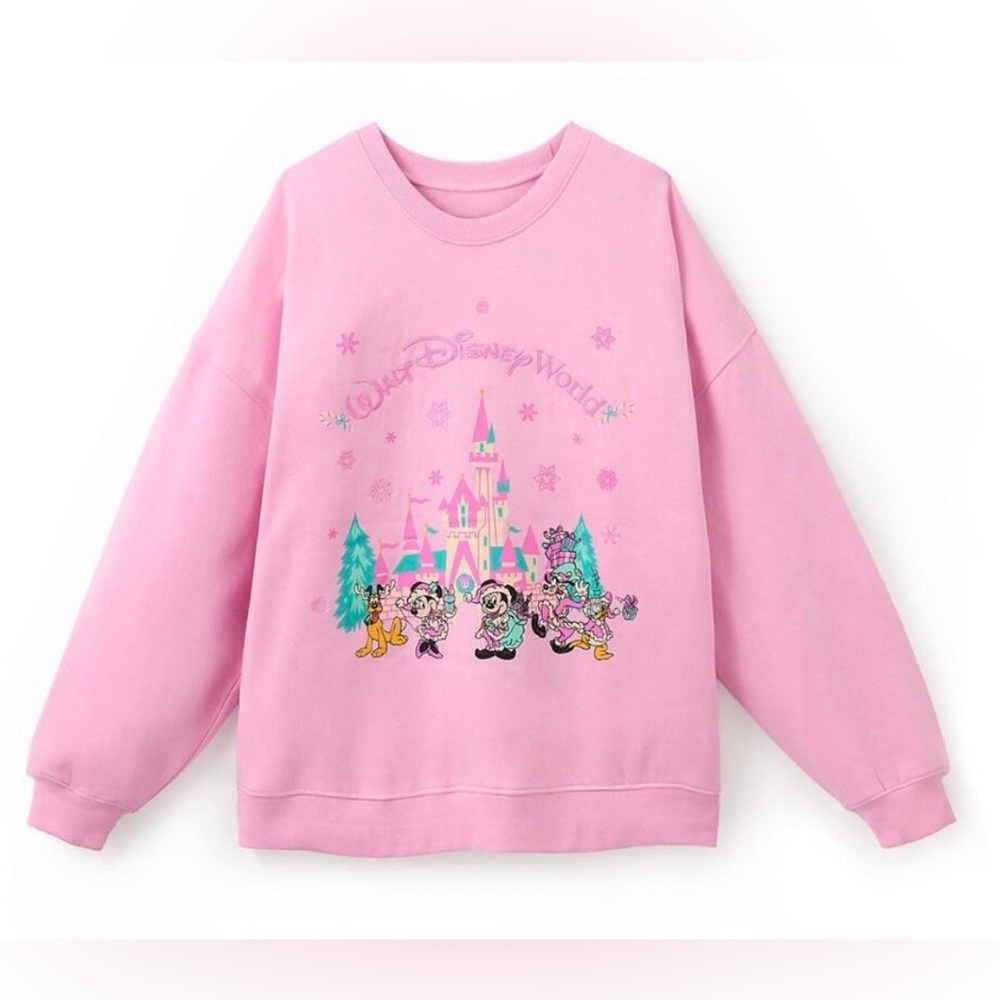 Disney Parks Walt Disney World Pink Christmas Sweatshirt - Picture 1 of 7